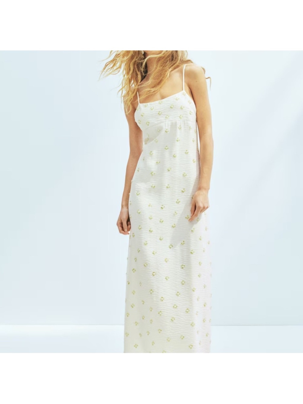 Divided White Maxi Slip Dress with Yellow Floral Detail